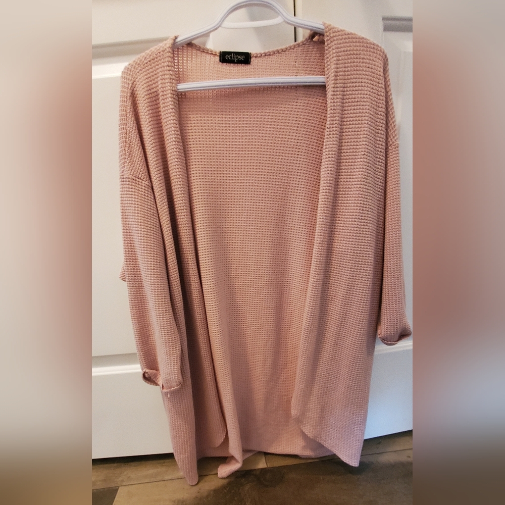 Eclipse Pink Waffle Knit Cardigan Sweater